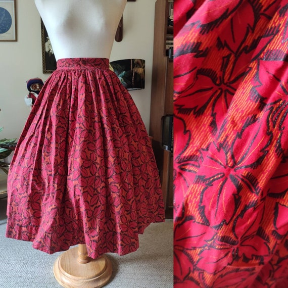 True Vintage 1950s Novelty Autumn Print Circle Ski