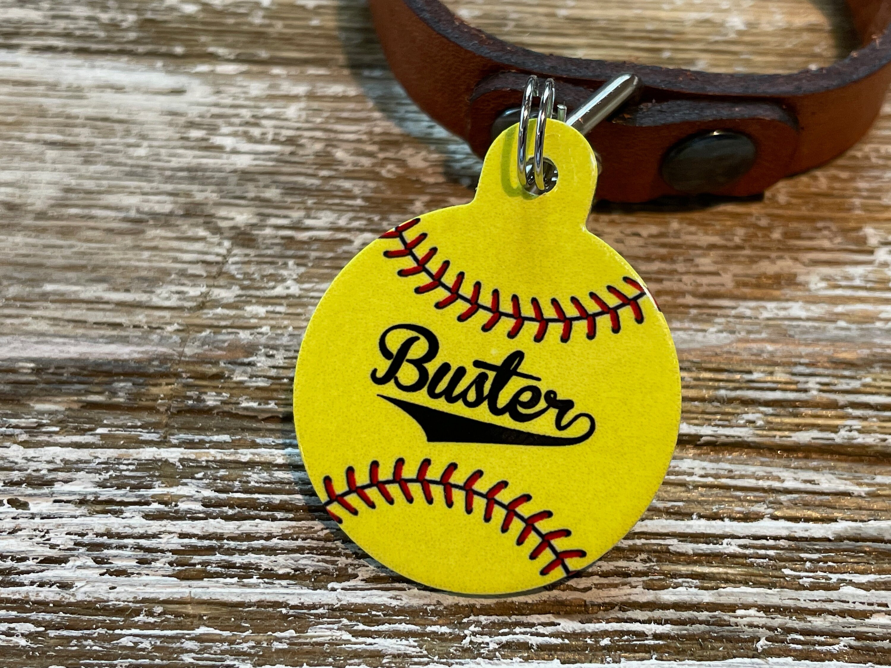 Softballthemed Round pet ID tag. Dog tag softball fan pet Etsy