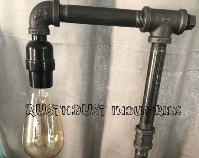 Industrial Galvanized Black Pipe Lamp with Wood Base/Loft/Vintage