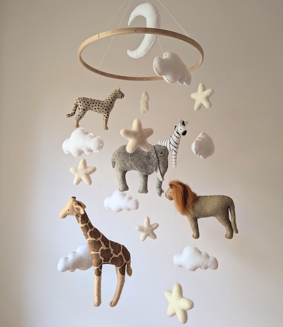 Safari Nursery Mobile: Felt Jungle Animals Crib Decor