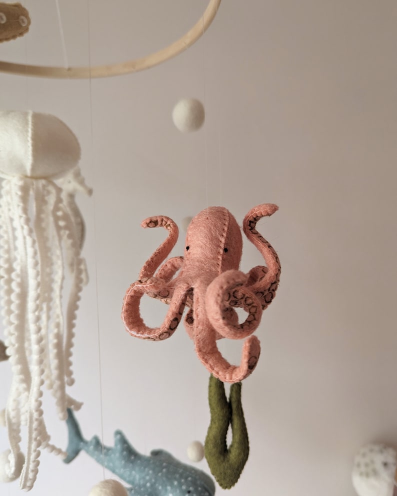 Ocean baby mobile, sea themed nursery, baby mobile with jellyfish, octopus crib mobile, dolphin cot mobile, sea life gift, baby gift image 6