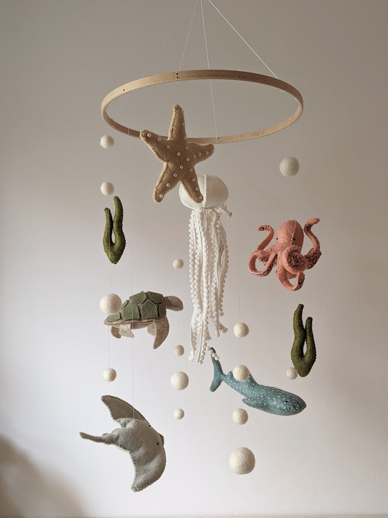 Ocean baby mobile, sea themed nursery, baby mobile with jellyfish, octopus crib mobile, dolphin cot mobile, sea life gift, baby gift image 1