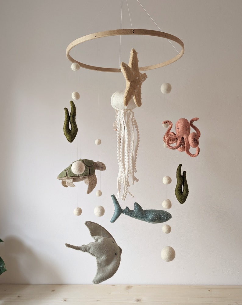 Ocean baby mobile, sea themed nursery, baby mobile with jellyfish, octopus crib mobile, dolphin cot mobile, sea life gift, baby gift image 2