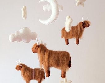 Highland Cow Baby Mobile, Scottish Nursery Decor, Gender Neutral