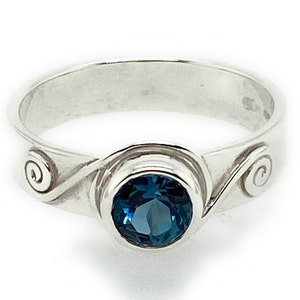 Sterling Silver Celtic Spiral Ring with London Blue Topaz Stone Set