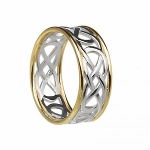 Men’s Sterling Silver and 9k Gold Celtic Ring in 2 Tone. Made in Ireland