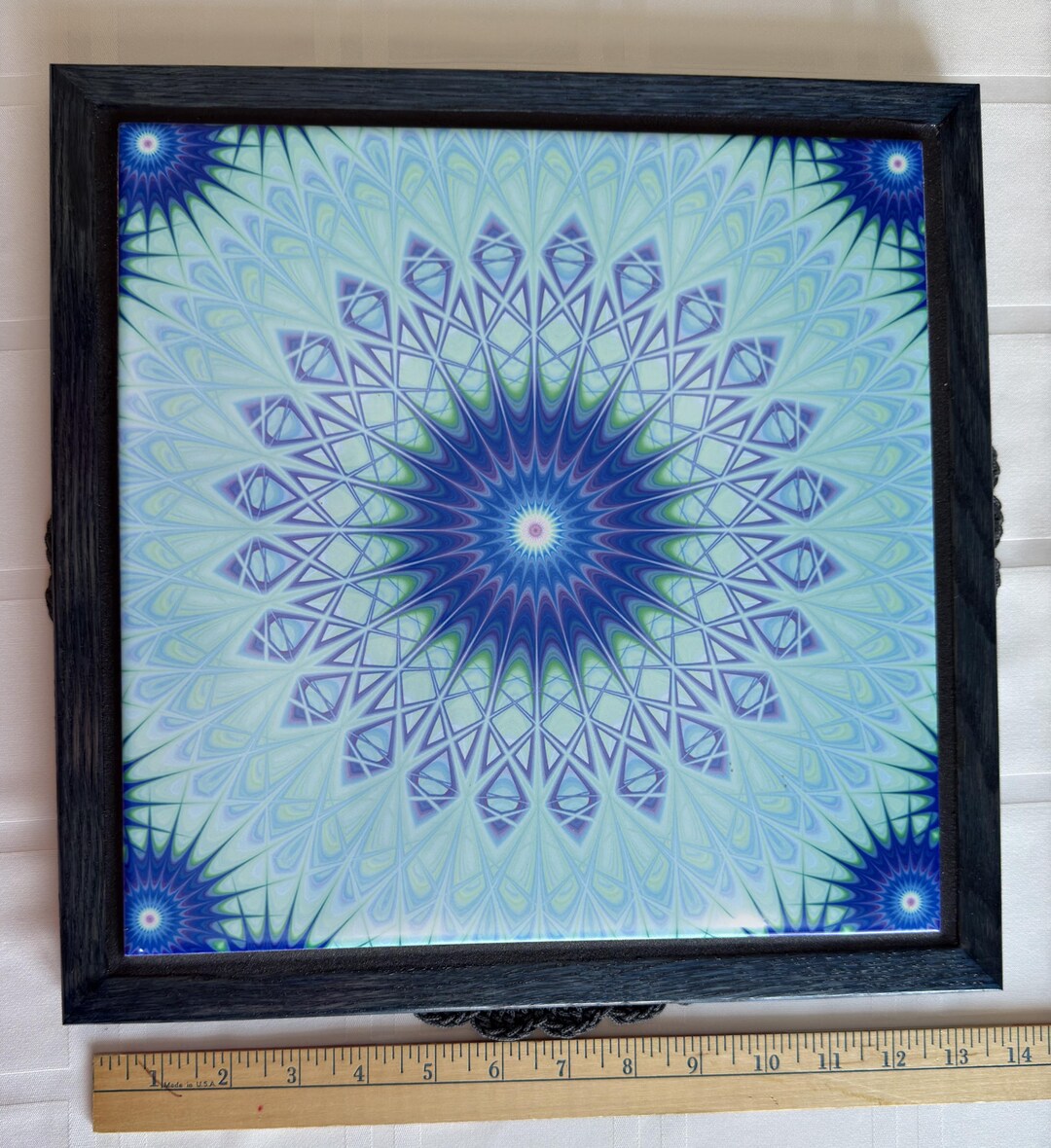 Tin Rivet Frame Trivet Handcrafted in Oak Wood Frame. Large 13 1/2