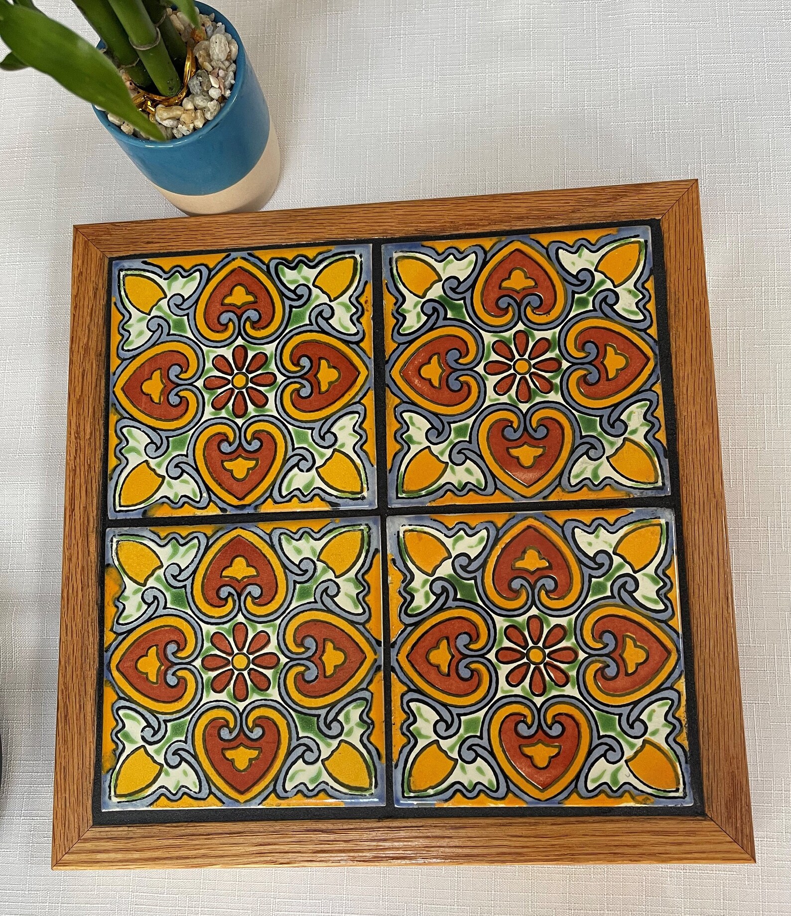 Trivet Handcrafted Oak Wood Frame 10.5x10.5 Etsy