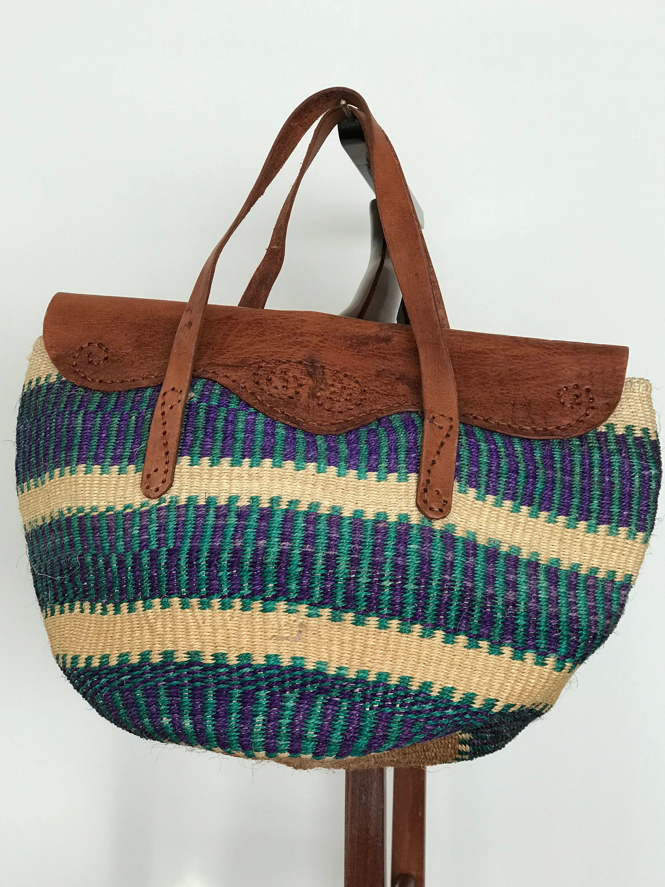 African Handmade Straw & Leather Bag Etsy