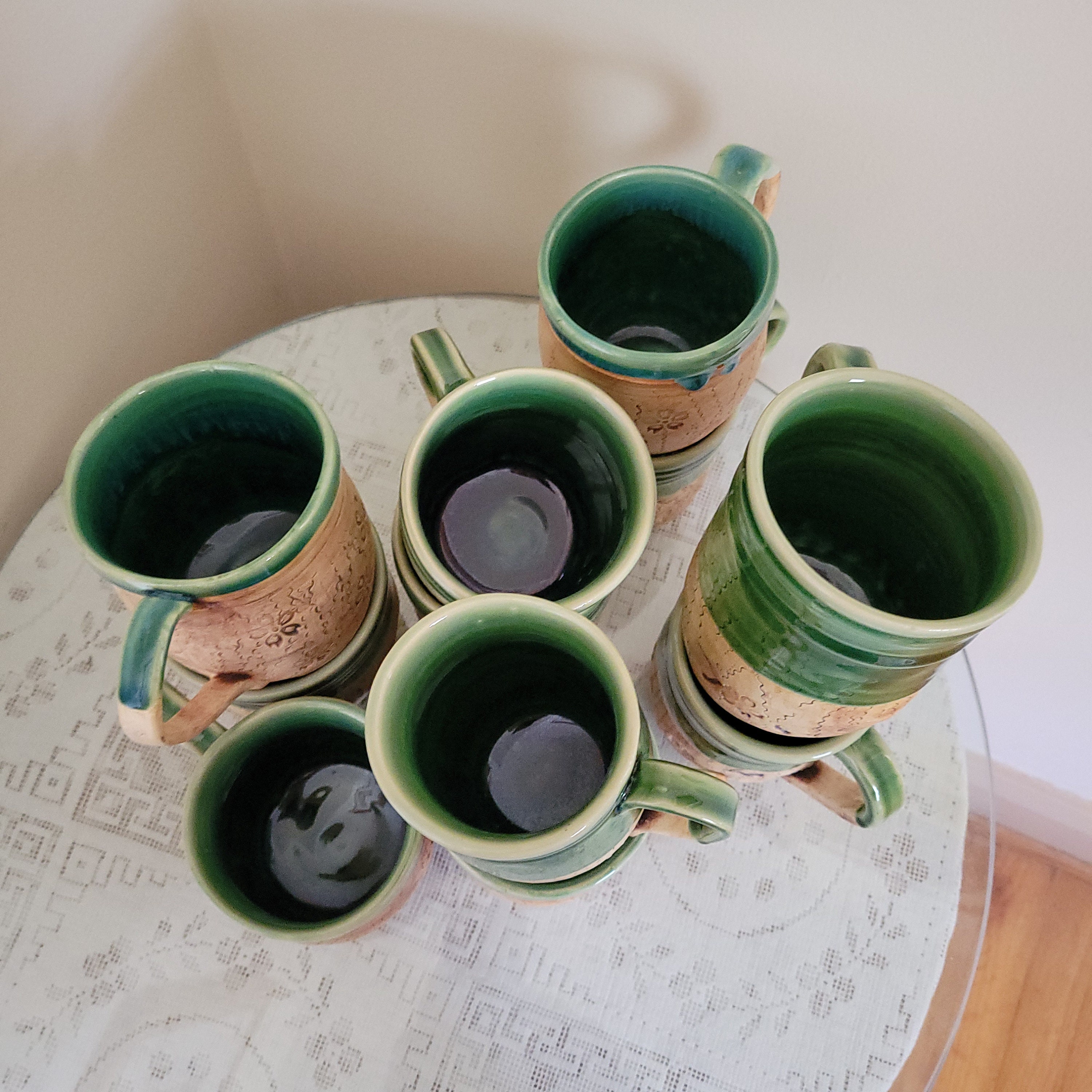 淡い緑色の陶器瓶 Handmade Ceramic Forest Mug/green & Aqua Glazes/pottery Gift