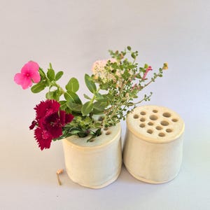 Handmade Ceramic Flower Frog Vase: Gray Lavender Pottery, Floral Design