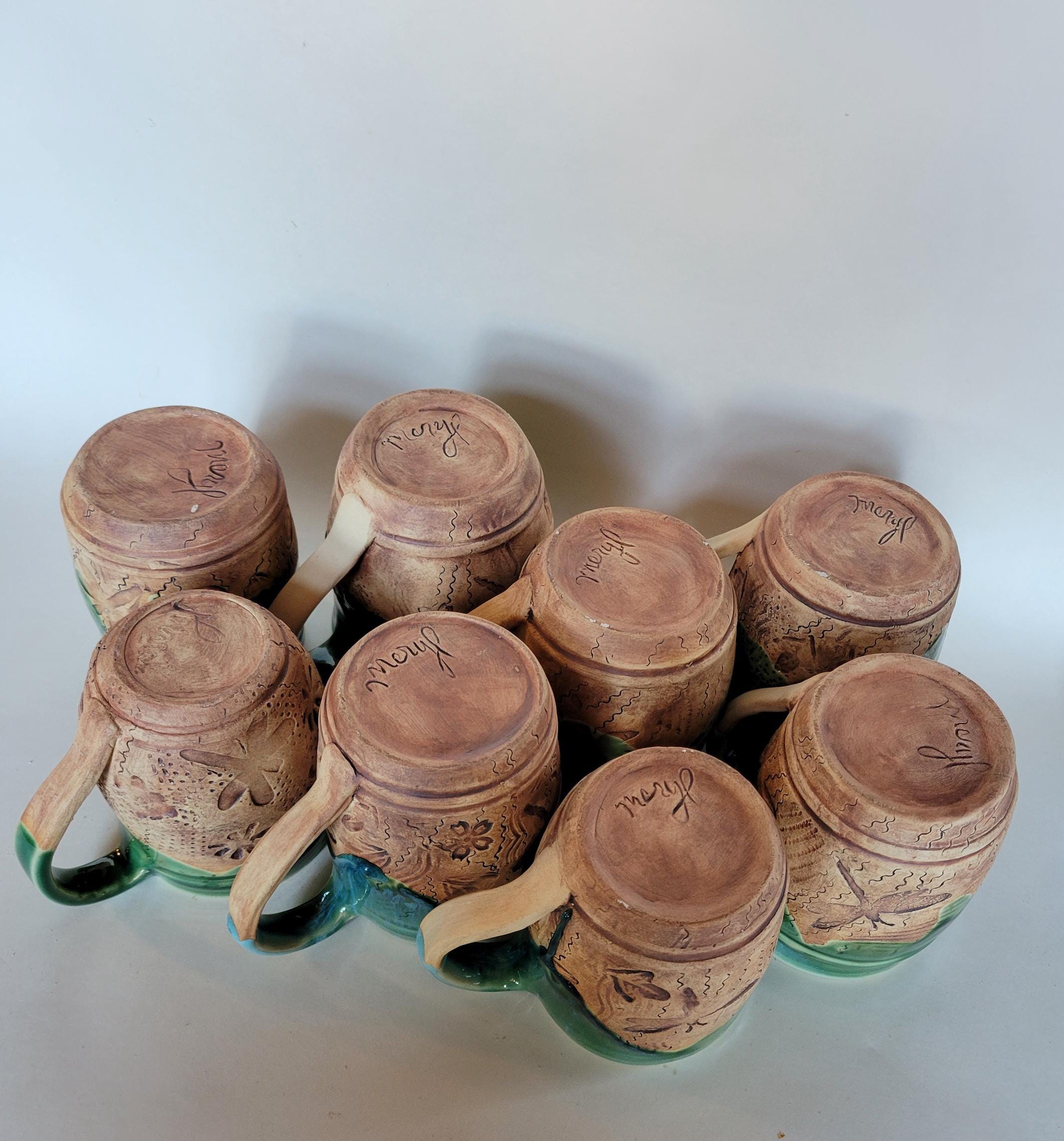 淡い緑色の陶器瓶 Handmade Ceramic Forest Mug/green & Aqua Glazes/pottery Gift