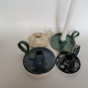 Handmade Ceramic Candlestick Holder for Taper Candles | Vintage-Style Pottery with Drip Plate &  Handle |