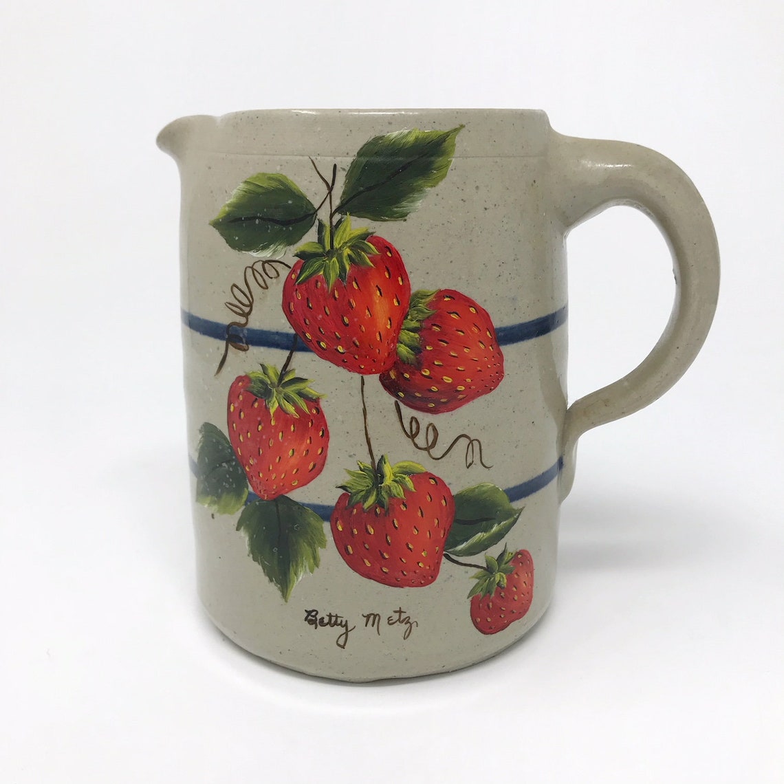 Marshall Pottery Hand Painted Strawberry Stoneware Pitcher Jug Etsy