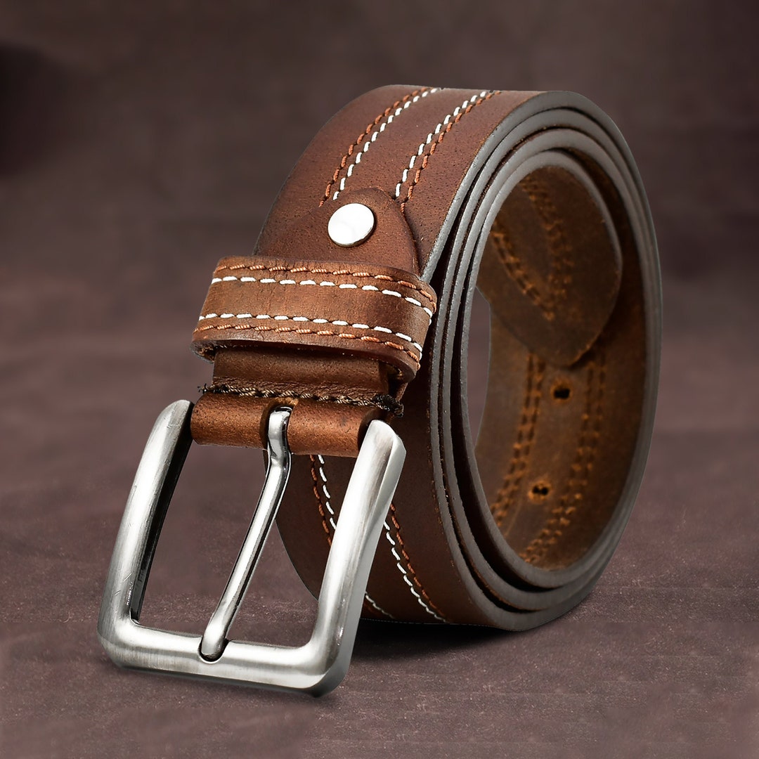 Genuine Mens Leather Belt Double Stitched Classic Belts Casual Jean ...