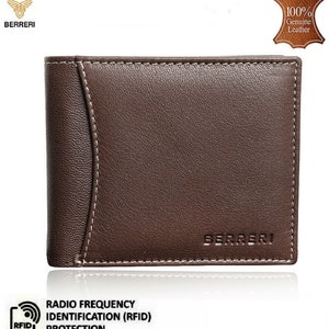 Mens Brown 100% Genuine Leather Wallet RFID Safe Card Holder Gift Box