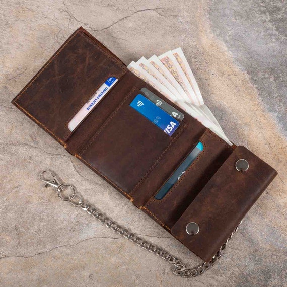 Mens Leather Biker Wallet With Safety Chain and Secured With Snap Button Real 100 Percent Premium Quality Leather Etsy