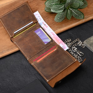 Cartera de motociclista de cuero para hombre Cuero genuino de calidad con cadena de seguridad y asegurada con botón a presión 100 por ciento cuero real