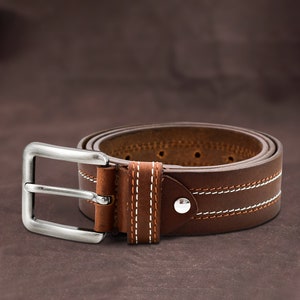 Genuine Mens Leather Belt Double Stitched Classic Belts Casual Jean ...