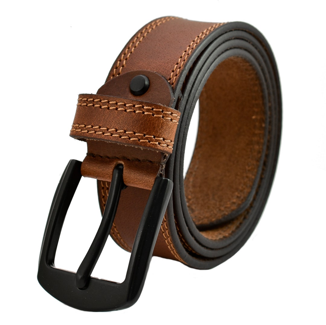 Leather Belt Mens Genuine Double Stitched Belts enclosed in Gift Box ...