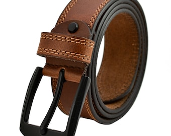 Leather Belt Mens Genuine Double Stitched Belts (Enclosed in Gift Box) High Quality BUCKLE # 100% Leather# 1st CLASS P&P