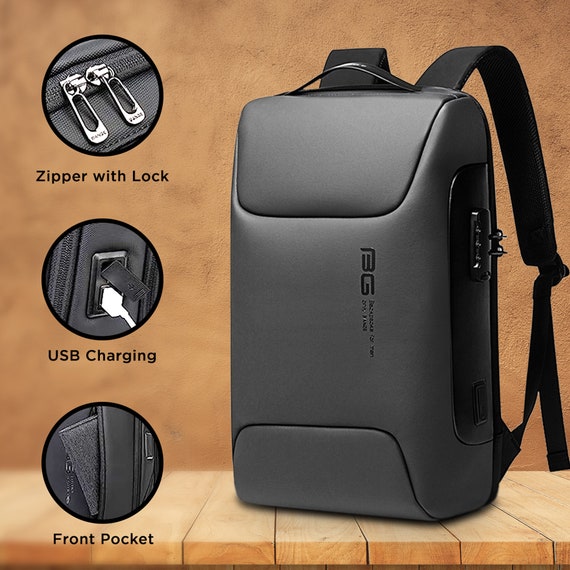 BANGE Sac à dos antivol avec port de charge USB, sac à dos d