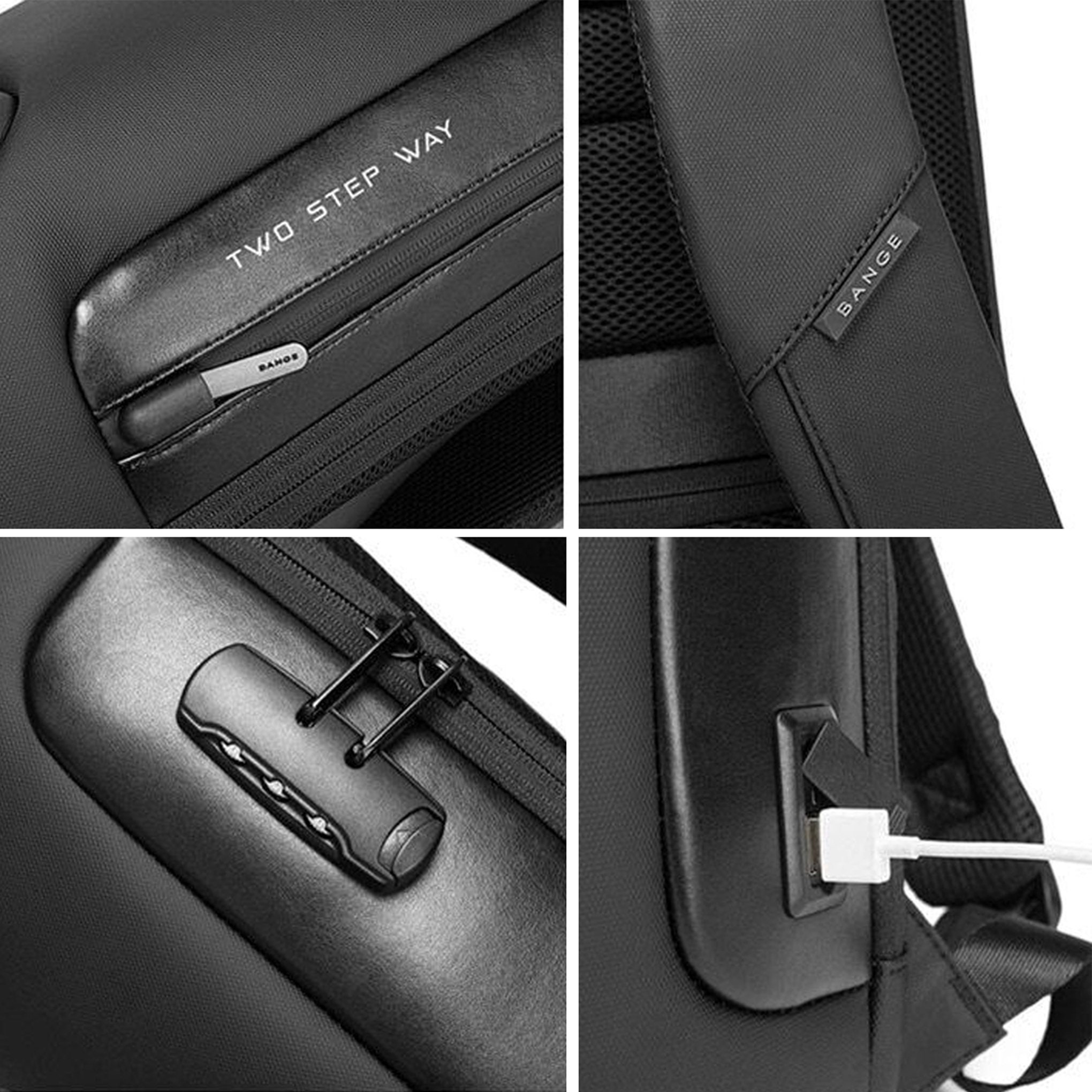 BANGE Sac à dos antivol avec port de charge USB, sac à dos d