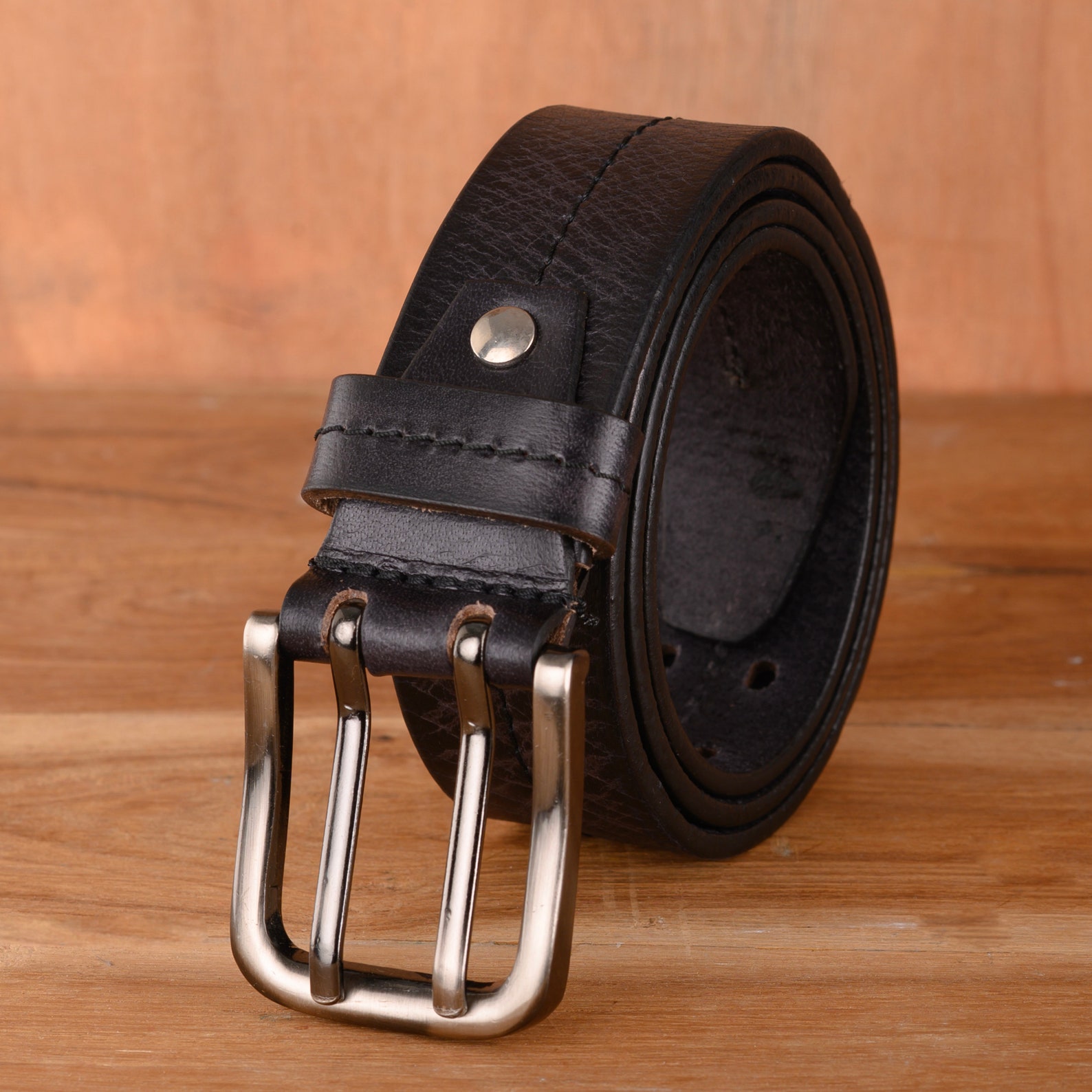Leather belt mens genuine double stitched belts enclosed in etsy uk