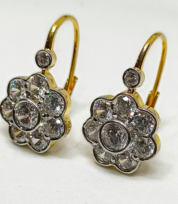 Boucles D'oreilles Pendantes à Levier – 2 Ct Diamants Simulés Plaqué Or, Fait Main