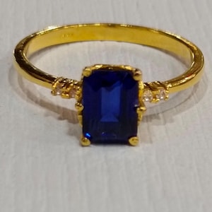 1.50Ct Simulated Blue Sapphire Wedding Ring  14K Yellow Gold Plated , Engagement Ring, Elegant Ring, Emerald Cut Ring