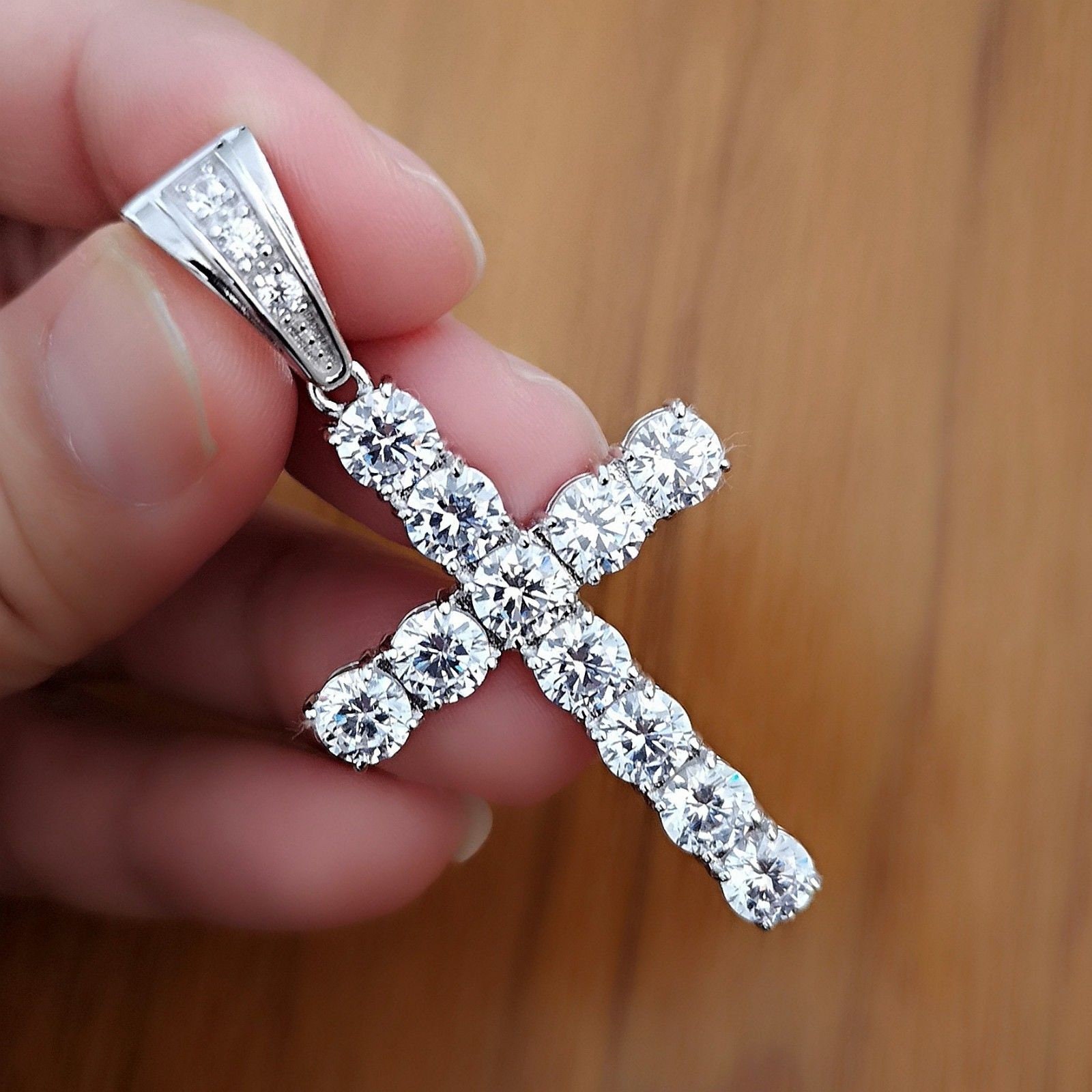 10 Karat Diamant Kreuz Anhänger Halskette mit Kette 14 Karat Weißgold über  Damen Herren - .de