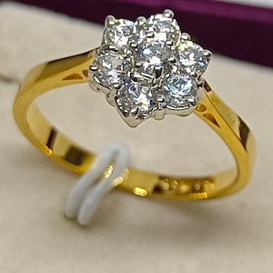 Real Diamond Daisy Flower Cluster Ring, 14K Ring, Antique Flower Engagement Ring, Floral Moissanite Ring, flower rings for women