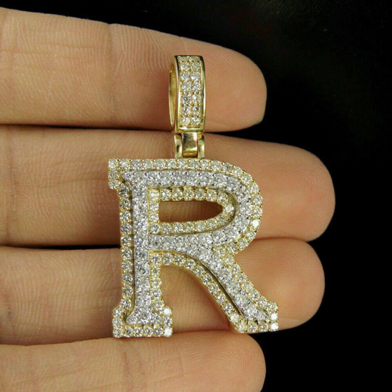 10K Solid Yellow Gold Fn Initial R Letter Charm Etsy