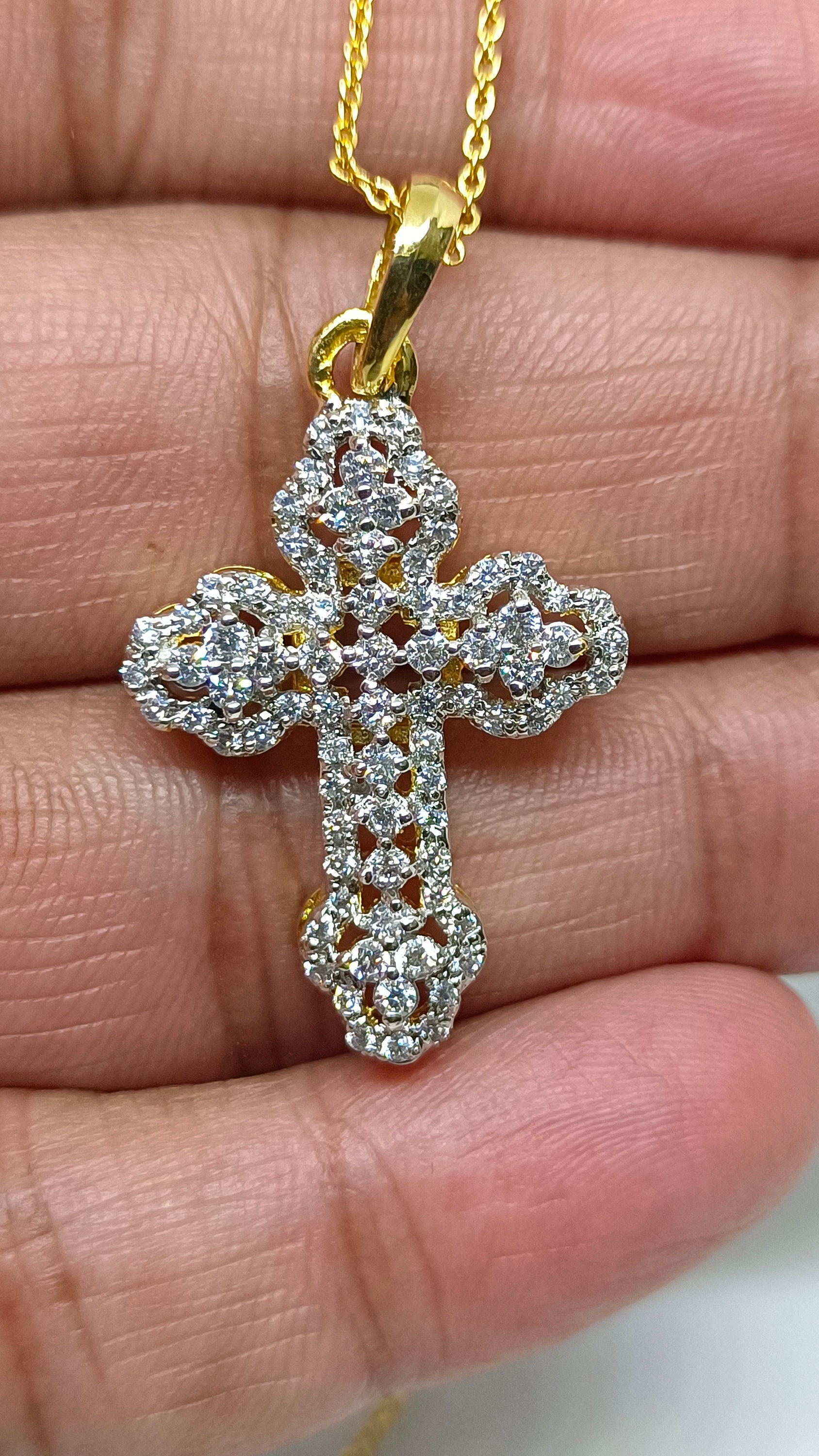 Recarlo - Collana Croce Oro Bianco Con Diamante Ct001 Collana Veneziana Argento Brunito 52cm - Foto 2