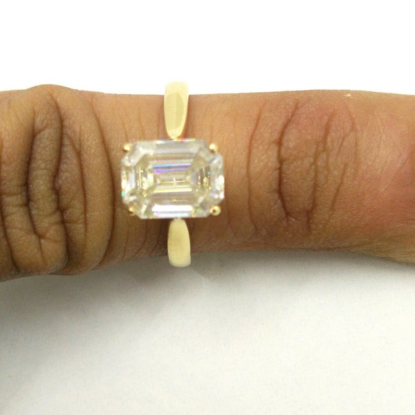 Rare Solitaire 3ct Emerald Cut Stone 18k Yellow Gold Over Engagement Anniversary Wedding Promise Women Diamond  Ring,yellow sapphire ring