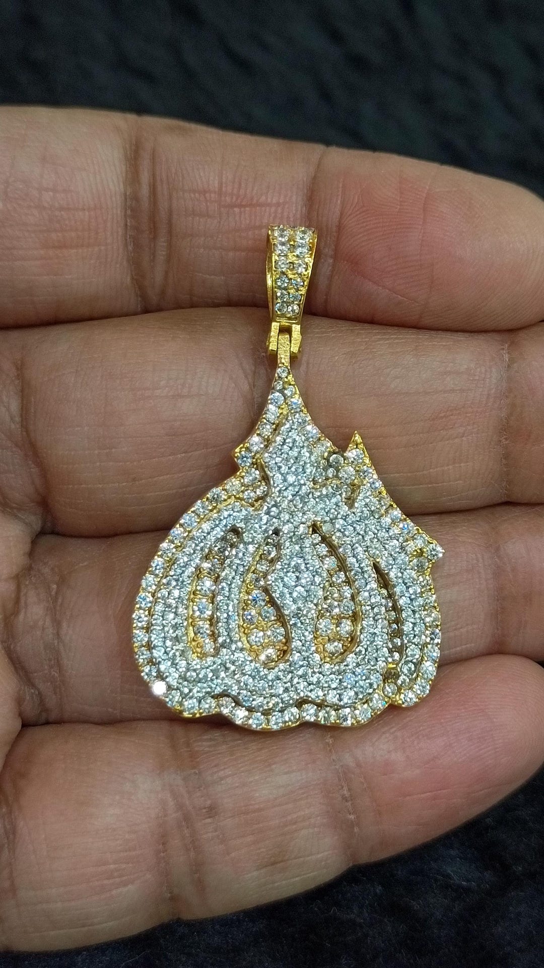 3ct Simulated Diamond Allah Pendant Necklace: 14K Gold Plated Sterling ...