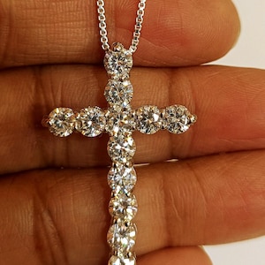 2.50Ct Round Cut Simulated Or Moissanite Diamond Cross Pendant Necklace 18&quot; Chain 14k White Gold Finish, Cross Necklace, Jesus Pendant