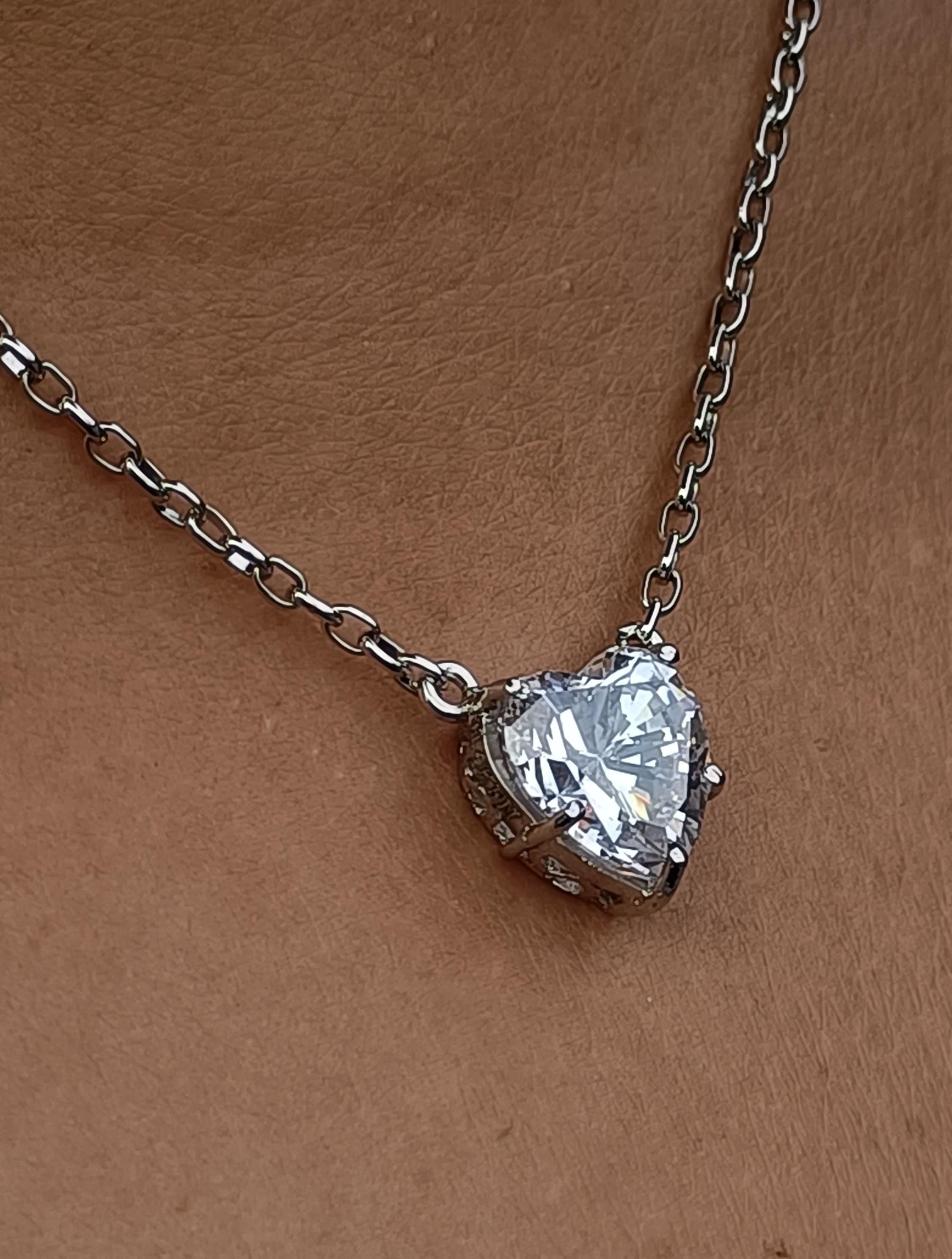 3Ct Heart Simulierte Diamant Solitär Anhänger 14K Weißgold