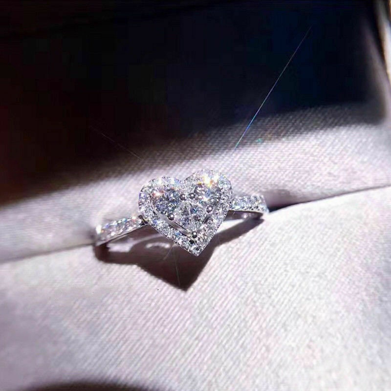 2.50 Ct Heart Shape Diamond Halo Engagement Wedding Ring Set 14K White Gold Over 