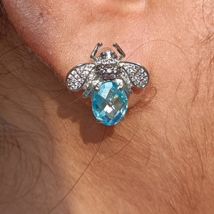 4.50Ct Oval Cut Simulated Aquamarine , Black And White Diamond Butterfly Earrings 14K White Gold Plated, Gift for Her