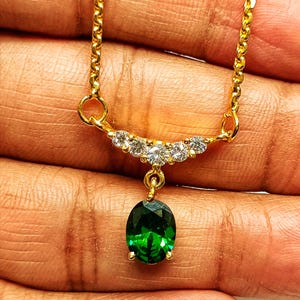 14K Yellow Gold Over 4.50ct Simulated Colombian Emerald Pendant , Stunning Necklace , Emerald Necklace, Chain Pendant , Green Oval Necklace