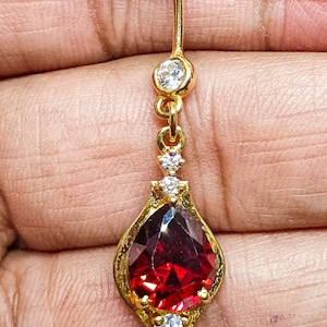 Teardrop Ruby Belly Button Ring: 14K Gold Dangle Navel Piercing