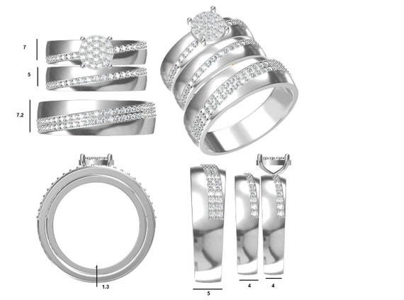 Agape Wedding Trio Sets - Engagement Ring With 2 Bands