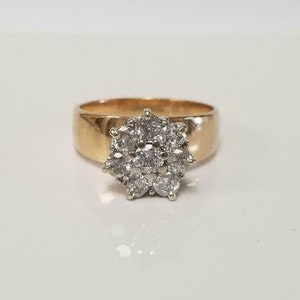 1.00 Ct Round Cut Diamond Cluster Womens Engagement Ring, Real Solid ...