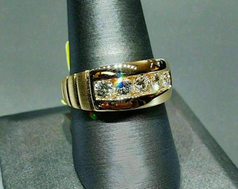 2.00 Ct Round 5-Stone Diamond Men's Anniversary Band Ring 14K Yellow Gold Finish