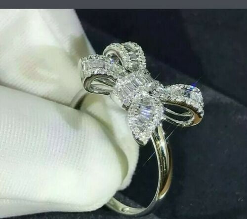 2ct Baguette Cut VVS1 Diamond Bow Shape Engagement Ring 14K - Etsy