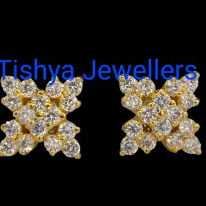 2.00Ct Round Cut Simulated Diamond LV Stud Earrings in 14K Yellow Gold  Plated Fn