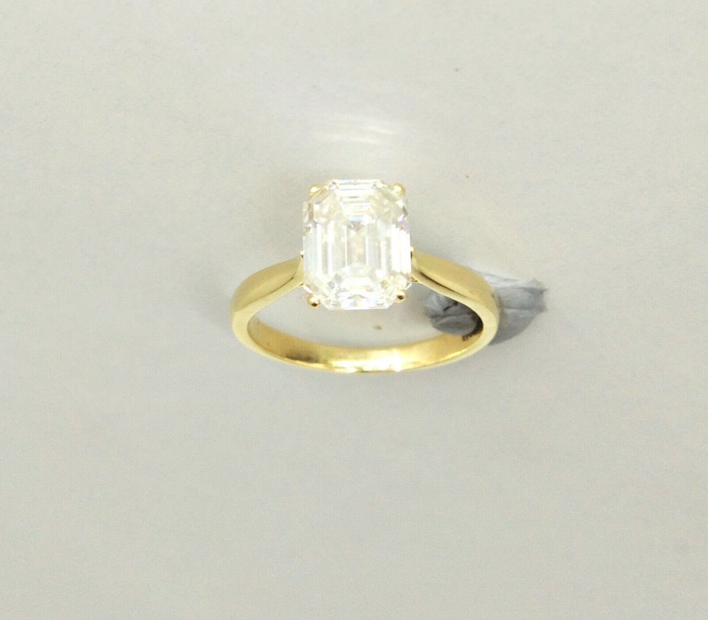 Rare Solitaire 3ct Emerald Cut Stone 18k Yellow Gold Over Engagement Anniversary Wedding Band Promise Women Diamond  Ring