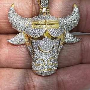 2CT Simulated Diamond Taurus Bull Zodiac Animal Pendant Charm 14K Yellow Gold Finish, Gift For Birthday