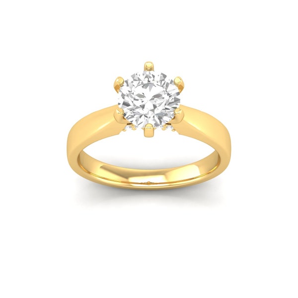 Bague de fiançailles solitaire diamant rond 2 carats | Or jaune 14 carats sur